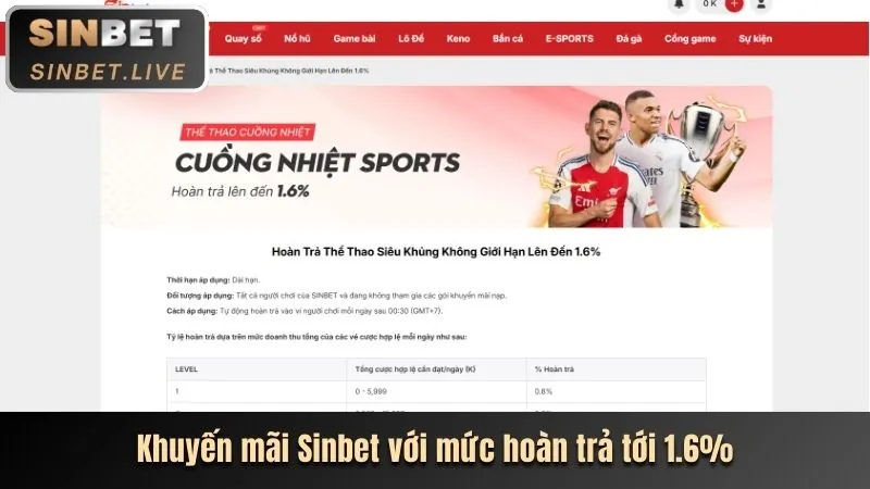 Hoàn trả cược thể thao hàng tuần, thể hiện tiền hoàn lại cho người chơi